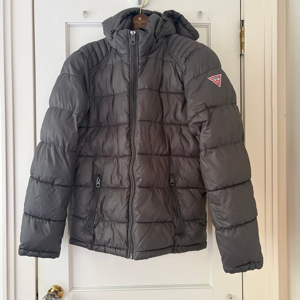 GUESS hooded puffer jacket Gray Size Small  Removable Hood - Picture 2 of 6
